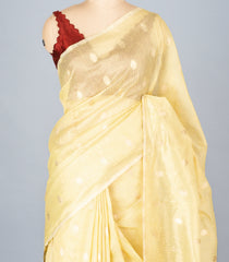 Yellow Woven Synthetic Supernet Saree With Floral Motifs-BL4237