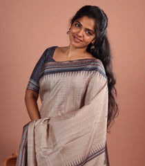 Taupe Printed Synthetic Tussar Silk  Saree With Thread Border-SY0024