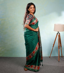 Sea Green Printed Synthetic Tussar Silk Saree With Contrast Border-SY0100