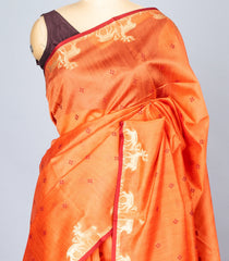 Orange Woven Synthetic Dola Saree With Floral & Deer Motifs-BL4497