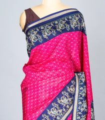 Hot Pink Woven Synthetic Crackle Saree With Printed Geometric & Bird Motifs-BL4517