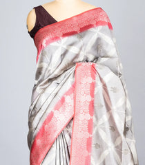 Grey Woven Synthetic Dupion Saree With Floral Jaal Motifs-BL4473