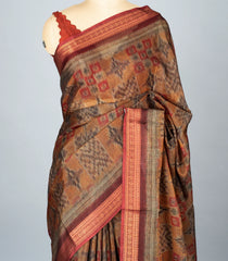 Beige Woven Synthetic Cotton Saree With Printed Floral Motifs-BL4288