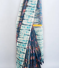 Navy Blue Woven Art Kota Silk Saree With Printed Floral Motifs-BL3750