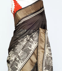 Black Woven Art Dola Silk Saree With Printed Floral Motifs-BL3903