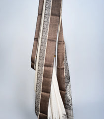 White Woven Art Raw Silk Saree With Printed Goddess Motifs-BL3711