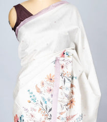 Off White Woven Synthetic Dola Silk Saree With Printed Floral Motif-BL4461