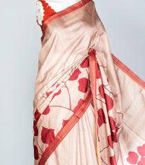 Grey Woven Art Tussar Silk Saree With Printed Floral Motifs-BL3908