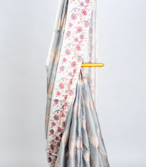 Grey Woven Art Dola Silk Saree With Printed Floral Motifs-BL3745