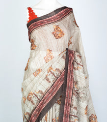 Grey Woven Art Dola Silk Saree With Printed Floral Motifs-BL3907