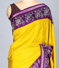 Yellow Woven Synthetic Crackle Saree With Printed Geometric & Bird Motifs-BL4518
