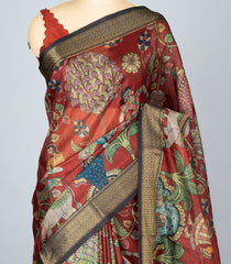 Maroon Woven Synthetic Cotton Saree With Printed Princess Motifs-BL4285