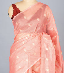 Peach Woven Synthetic Supernet Saree With Floral Motifs-BL4240