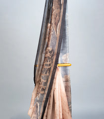 Grey Woven Art Linen Saree With Printed Deer Motifs-BL3721