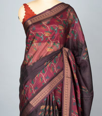 Black Woven Synthetic Cotton Saree With Printed Floral Motifs-BL4286