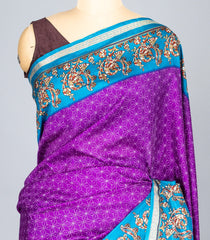 Purple Woven Synthetic Crackle Saree With Printed Geometric & Bird Motifs-BL4512