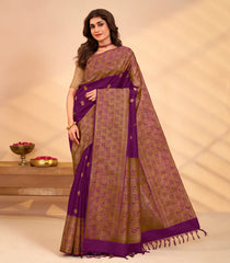 Magenta Handloom Kanchipuram Silk Saree With Floral Motifs-KA14086