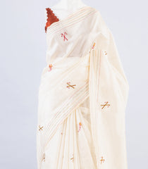 White Woven Synthetic Dupion Silk Saree With Embroidered Dancing Motifs-BL4152