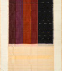 Black Handloom Korvai Kanchipuram Silk Saree With Multi Color Stripes-KA12015