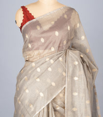 Grey Woven Synthetic Supernet Saree With Floral Motifs-BL4238