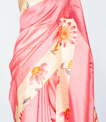 Baby Pink Woven Art Tussar Silk Saree With Stripes & Printed Border-BL3898