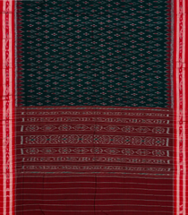 Dark Green Orissa Cotton Saree With Tie & Dye Motifs & Contrast Maroon Border