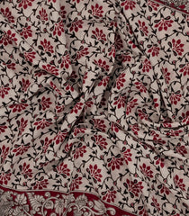 Taupe Woven Kalamkari Cotton Saree With Crimson Printed Motifs-KAL1160