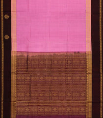 BubbleGum Pink Handloom Korvai Silk Cotton Saree With Checks-SC3905