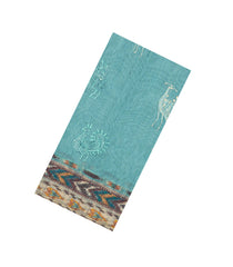 Turquoise Printed Art Dupion Saree With Floral Motifs-BL6130