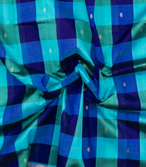 Blue & Turquoise Handloom Silk Cotton Saree With Checks & Zari Buttas-SC4609
