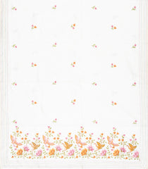 White Woven Synthetic Dupion Silk Saree With Embroidered Crane Motifs-BL4151