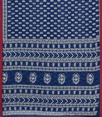 Indigo Printed Jaipur Cotton Saree With Printed Floral Motifs-JC1759