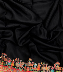 Black Printed Blended Viscose Saree With Position Printed Wedding Motifs-BL5990