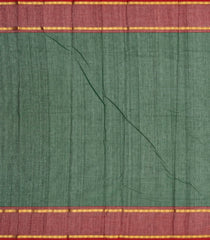 Dark Green Handloom Kanchi Cotton Saree With Zari Stirpes & Maroon Border