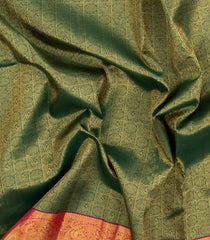 Dark Green Handloom Korvai Kanchipuram Silk Saree With Zari Motifs-KA15472