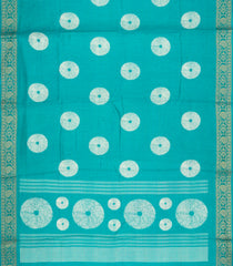 Turquoise Printed Synthetic Dola Silk Saree With Zari Stripes & Border-SY0407