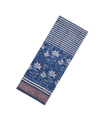 Indigo Printed Chanderi Cotton Saree With Zari Border-CC1542