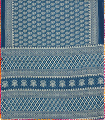 Indigo Printed Jaipur Cotton Saree With Floral Motifs-JC1696