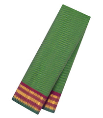 Green Handloom Gadwal Silk Cotton Saree With Stripes-GA0486