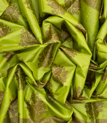 Lime Green Woven Tussar Silk Saree With Floral Butta Motifs-TU2937