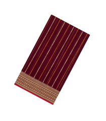 Maroon Handloom Village Cotton Saree With Stripes-VC1619