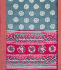 Grey Printed Synthetic Dola Saree With Zari Stripes & Border-BL5408