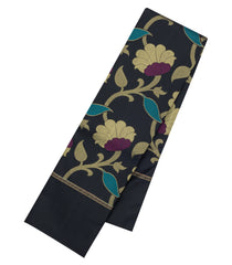 Black Handloom Kanchipuram Silk Saree With Meena Floral Motifs-KA15753