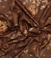Dark Beige Printed Synthetic Dola Silk Saree With Zari Buttas & Border-SY0248