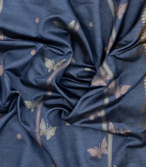Steel Blue Woven Art Dupion Saree With Butterfly Motifs-BL4962