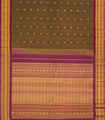 Dark Olive Handloom Gadwal Silk Cotton Saree With Buttas-GA0359