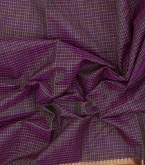 Purple Handloom Silk Cotton Saree With Checks-SC4212
