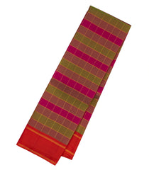 Magenta & Green Handloom Kanchipuram Silk Saree With Checks