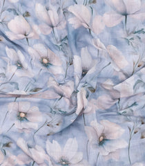 Steel Blue Printed Synthetic Linen Saree With Floral Motifs-SY0186