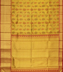 Gold Handloom Korvai Kanchipuram Silk Saree With Floral Zari Motifs-KA15838